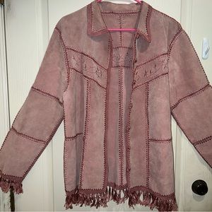 Used Dressbarn pink leather patchwork jacket